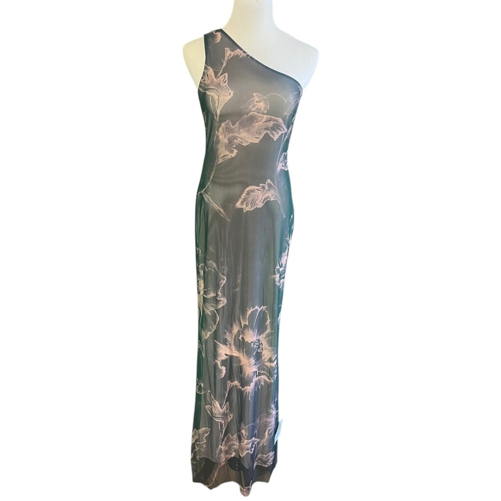 ASOS DESIGN Womens One Shoulder Mesh Maxi Dress Black Pink‎ Floral US 8 NEW